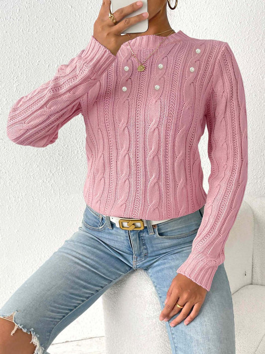 Elegante jersey de punto trenzado con cuentas para mujer | Ideal para otoño/invierno