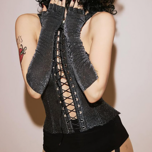 Lace up glitter gloves top | Festival Outfits Women