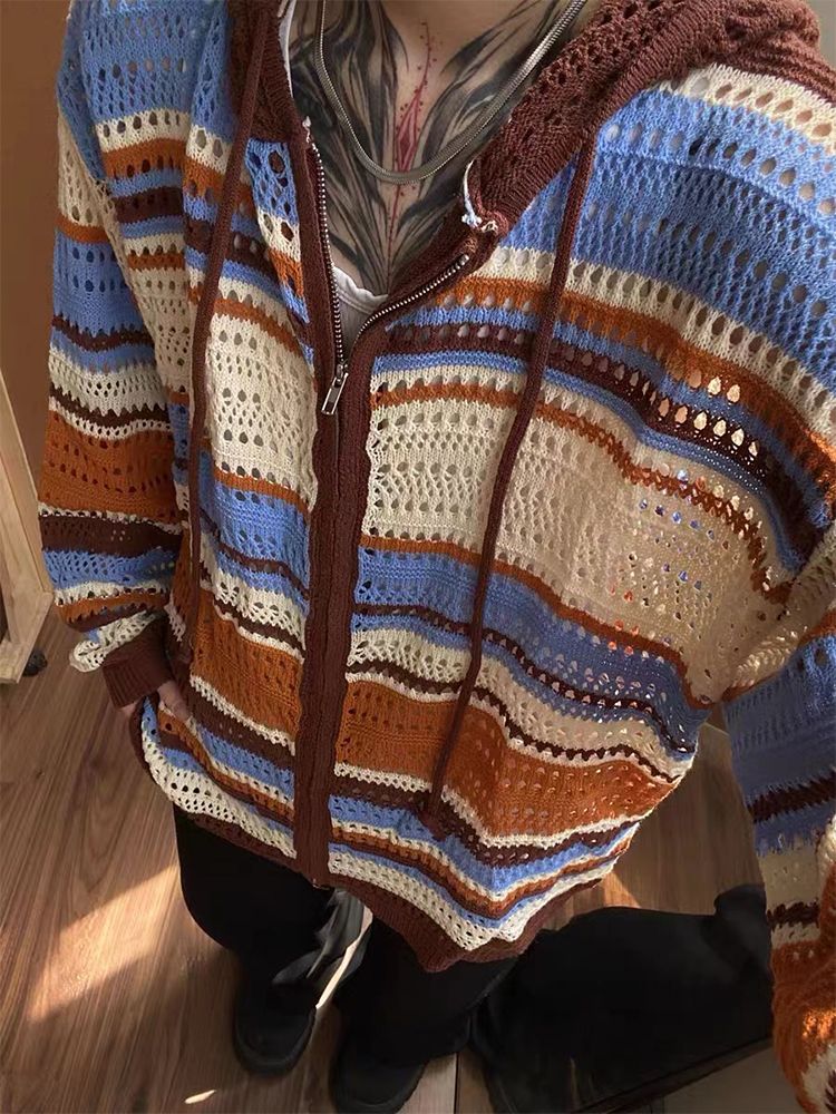 American Retro Dopamine Hollow Knit Cardigan