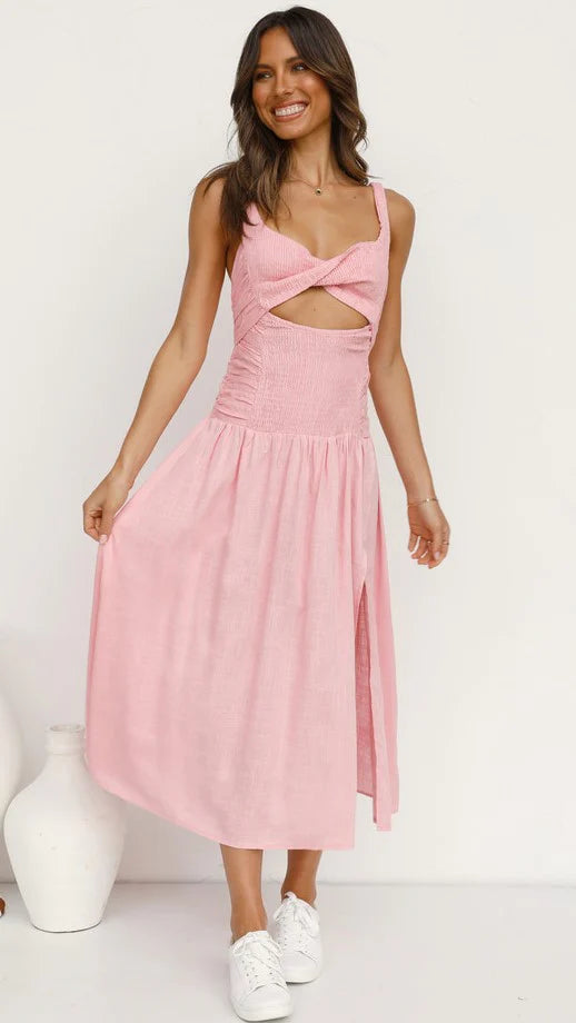 Blush Pink Cutout Backless Midi Dress