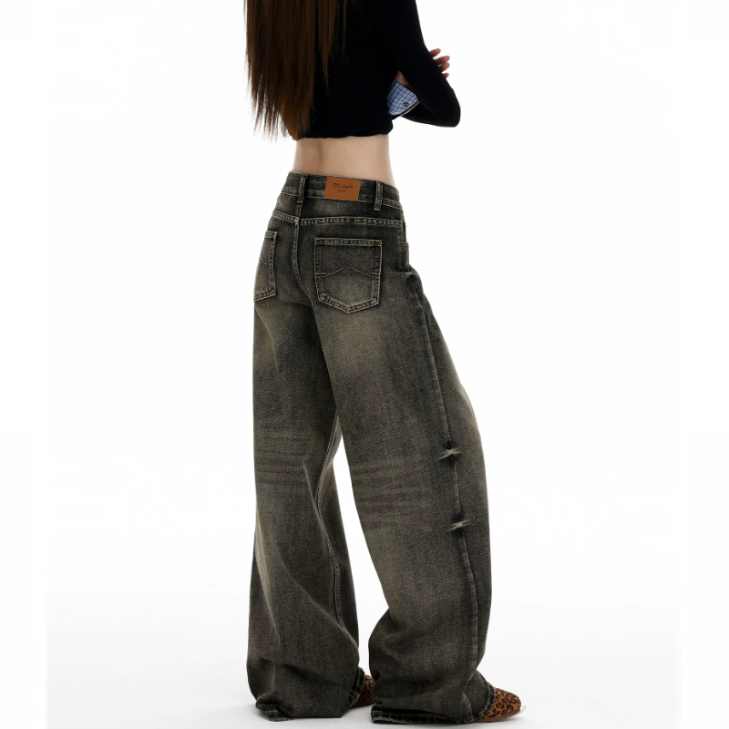 Pocket zip-up button low rise straight leg | Baggy Low Rise Jeans | Festival Outfits Women