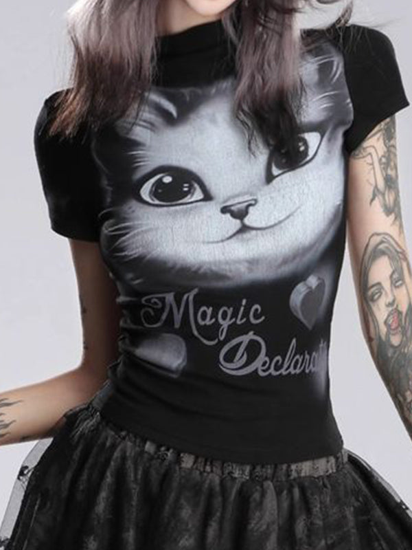 Cat Print Short Sleeve Tee