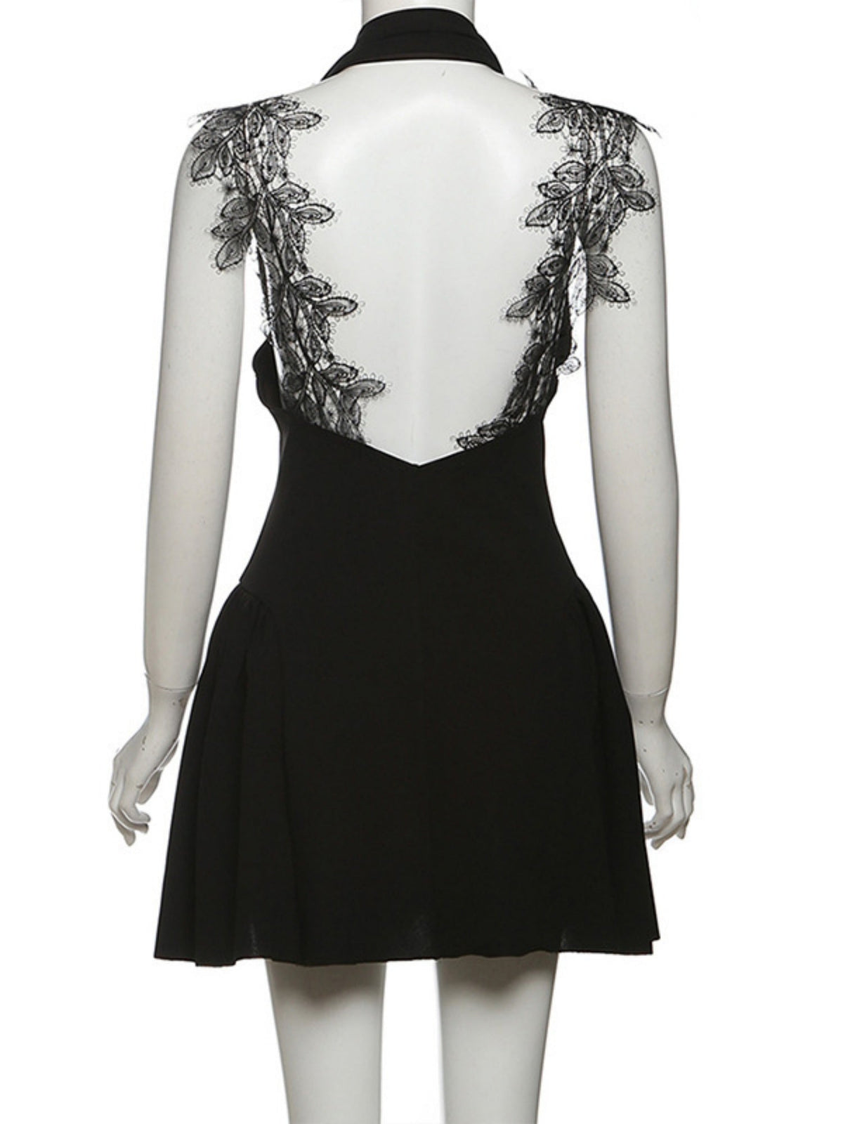 Lace Patchwork Halter Neck Deep V-neck Mini&Short Dresses