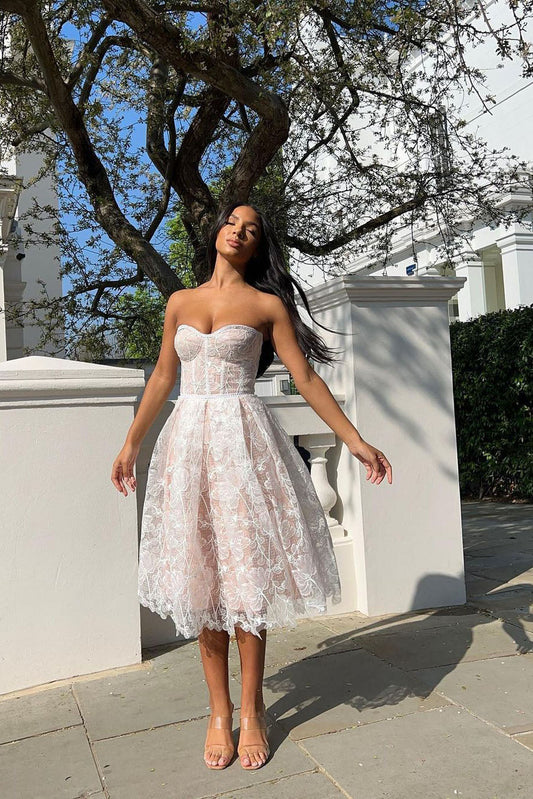 Romantic Summer Strapless Midi Dress