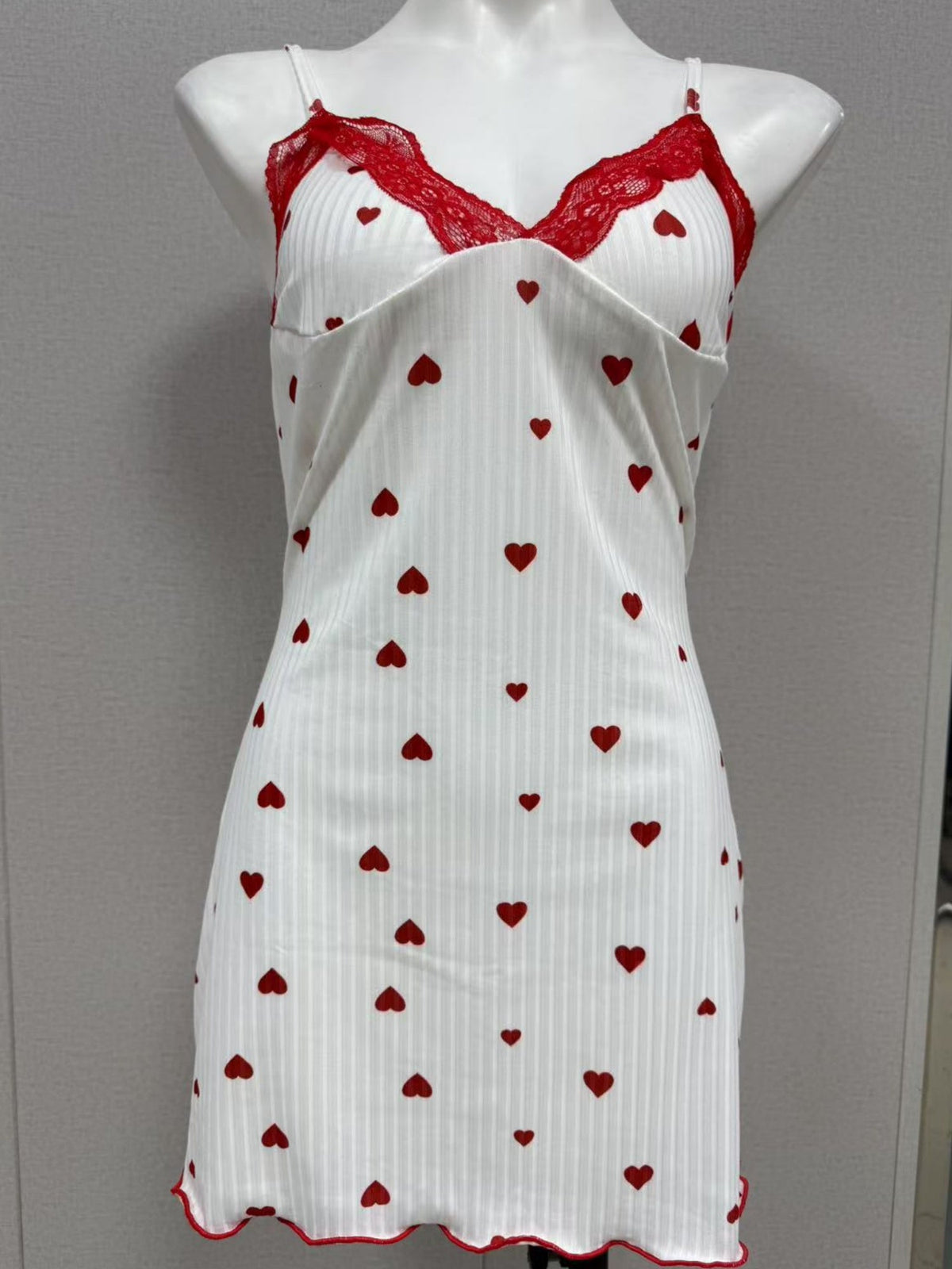 Heart Print Lace Trim Short Slip Dress