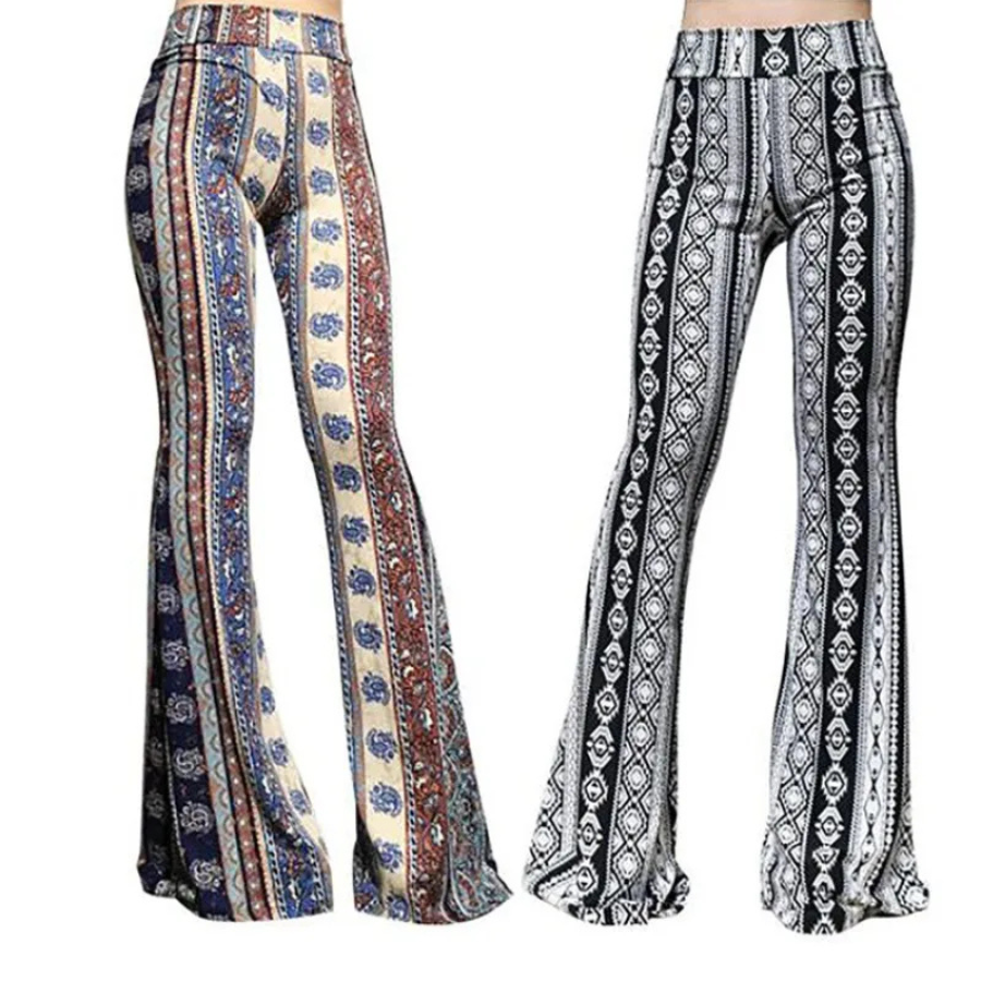 Women's Stretchy Boho Style High Waisted Flared Pants | Great for Casual Days