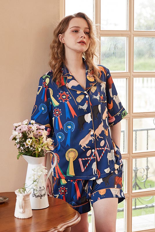 Conjunto de ropa de estar por casa corto con estampado de animales de dibujos animados