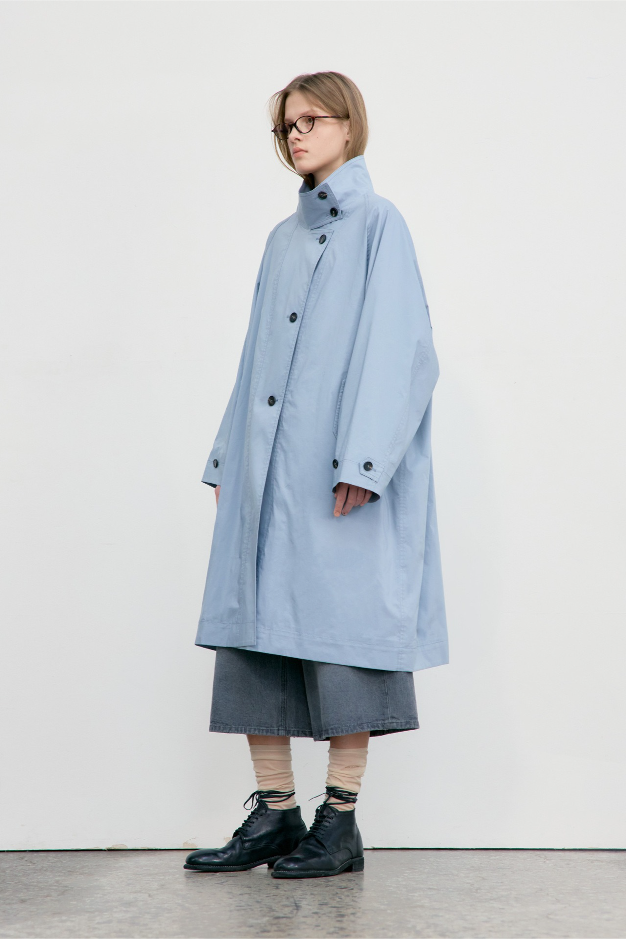 Solid Stand Collar Single Breasted Long Loose Overcoat