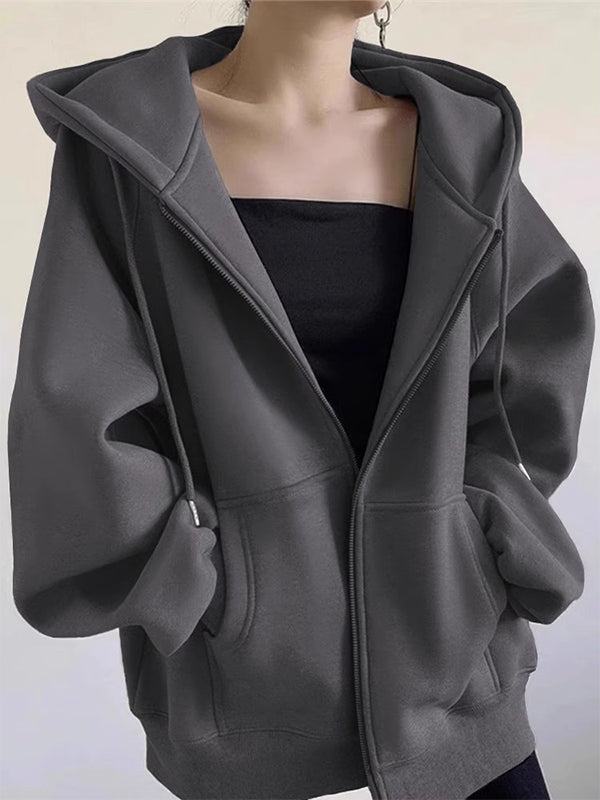 Slouchy Loose Cardigan Zip Up Hoodie