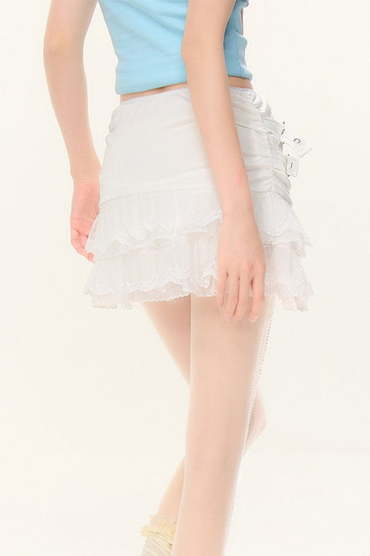 Y2K White Lace High Waist Mini Skirt