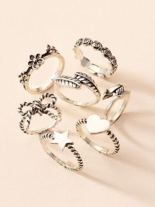7pcs Star & Bow Decor Ring for Women