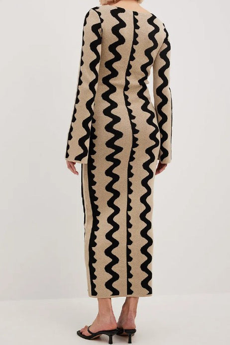 Striped Contrast Slim Knit Sweater Dress