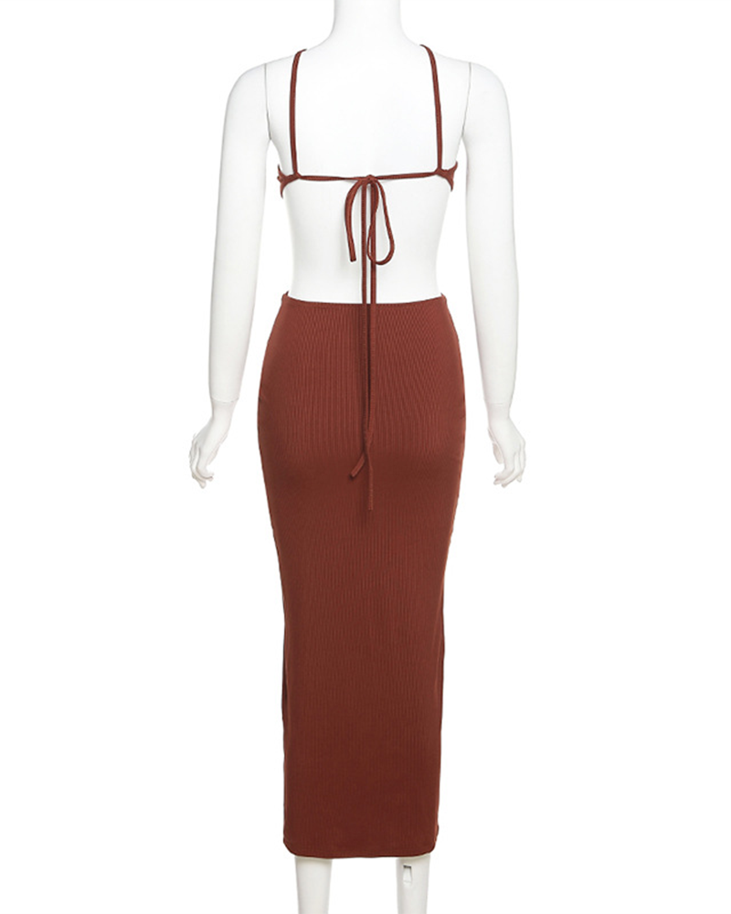 Backless Tied Hollowed Out Hip Hugging Slim fit Dress