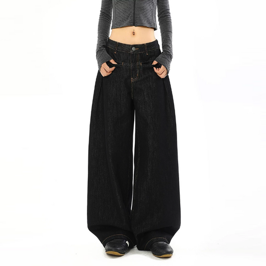 Black button zip-up low rise wide leg | Baggy Low Rise Jeans | Festival Outfits Women