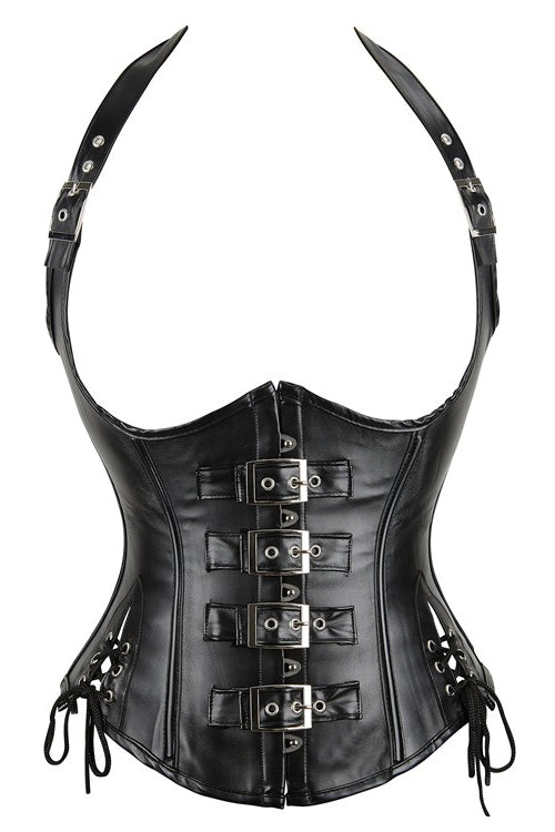 Holographic Halter PU Waist Corset