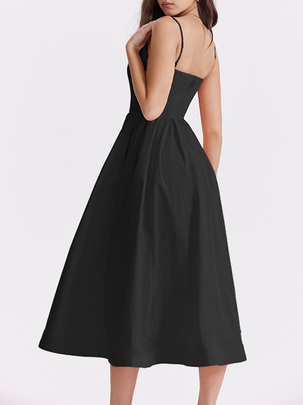Solid Backless Cami A-line Midi Dress