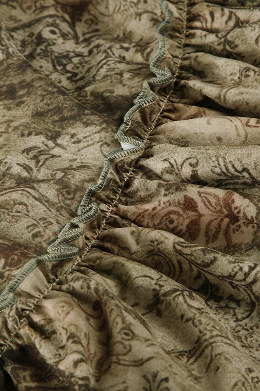 Ruched Botanical Tie Waist Skirt