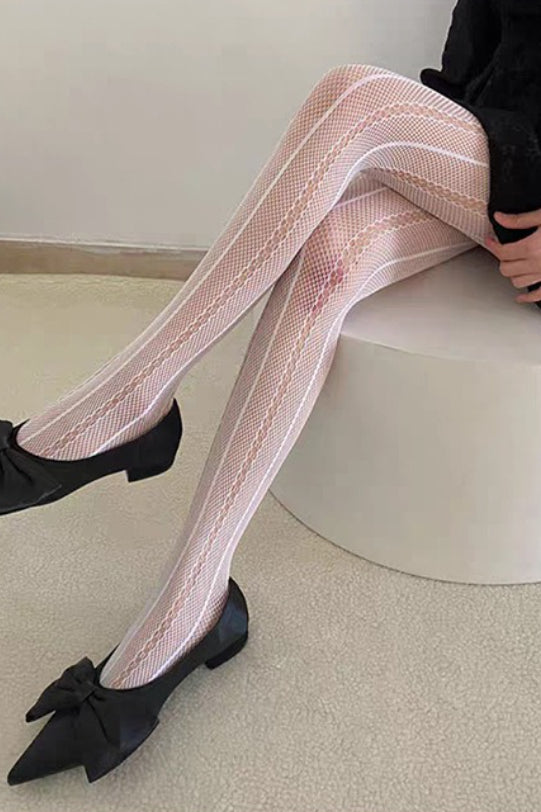 Black Lace Sheer Striped Fishnet Tights