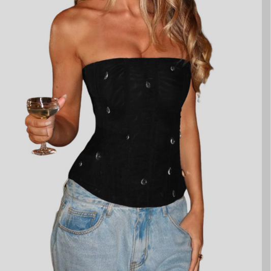 Droplet shaped applique zip-up corset tube top | Festival Outfits Women