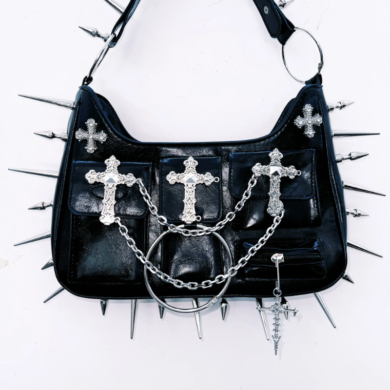 Rivet o ring metal chain handbag | Festival Outfits Women