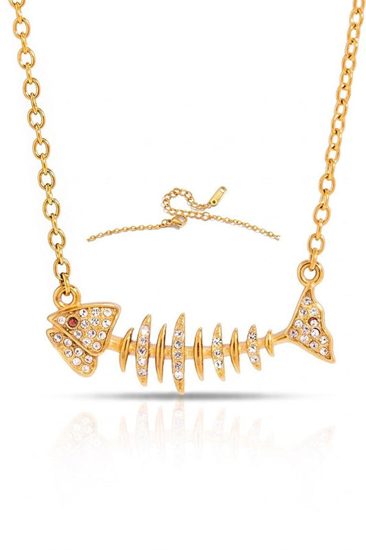Stylish Rhinestone-accented Fishbone Stud Earrings and Necklace