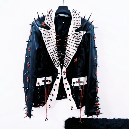 Long sleeve rivet PU leather turnover collar coat top | Festival Outfits Women