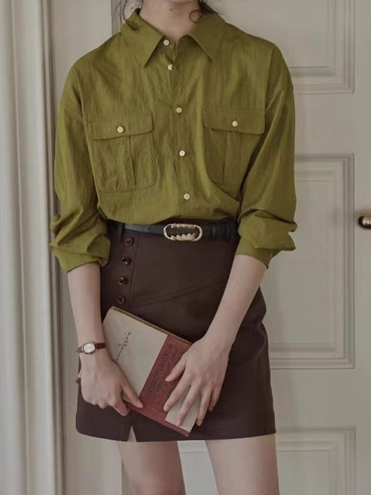 Isabella Vintage Lapel Pleated Shirt