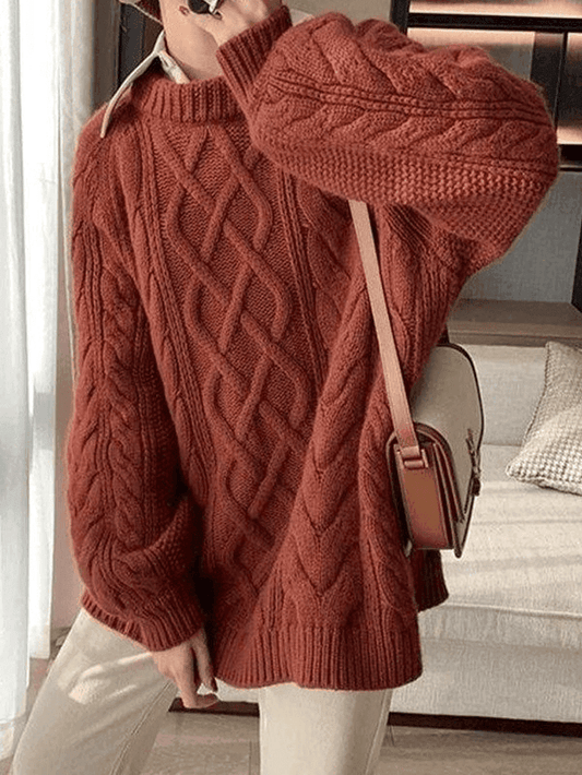 Jersey marrón oversize de punto trenzado para mujer | Ideal para otoño/invierno
