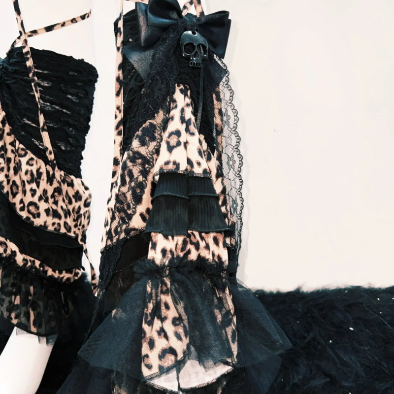 Leopard print self tie bowknot skull applique leg warmer | Festival Outfits Women