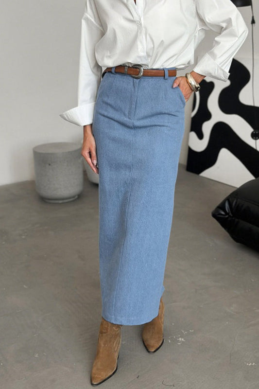 Blue Denim Split Bodycon Skirt