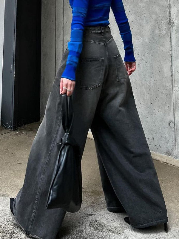 Floor Mopping Gray Niche Versatile Flare Jeans
