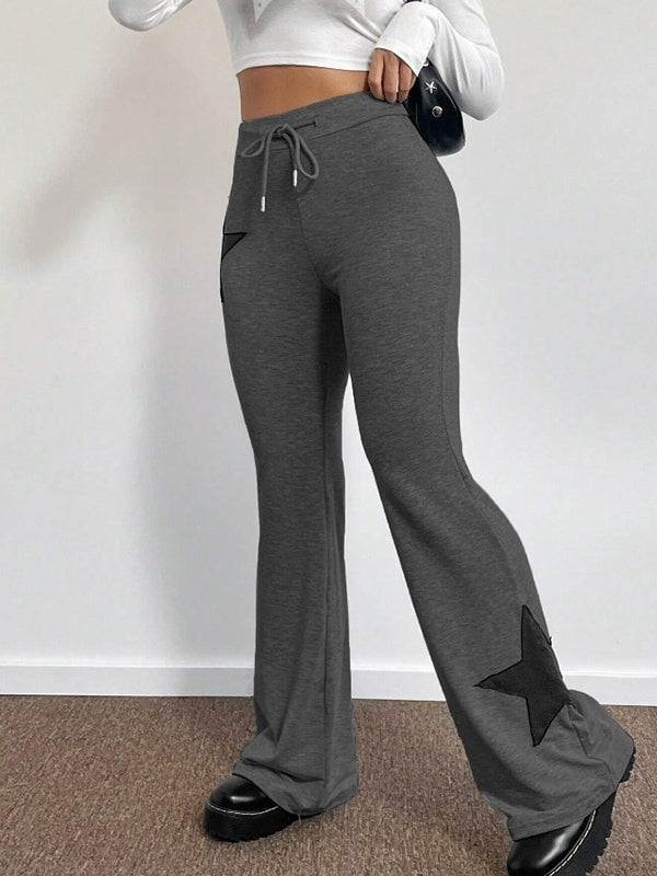 Star Print Highly Elastic High Rise Drawstring Flare Leg Pants