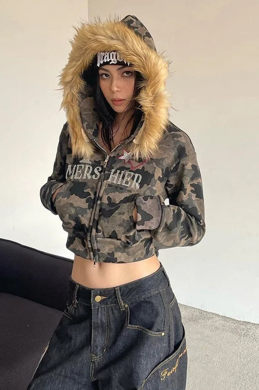 Camo Embroidered Zip Hoodie