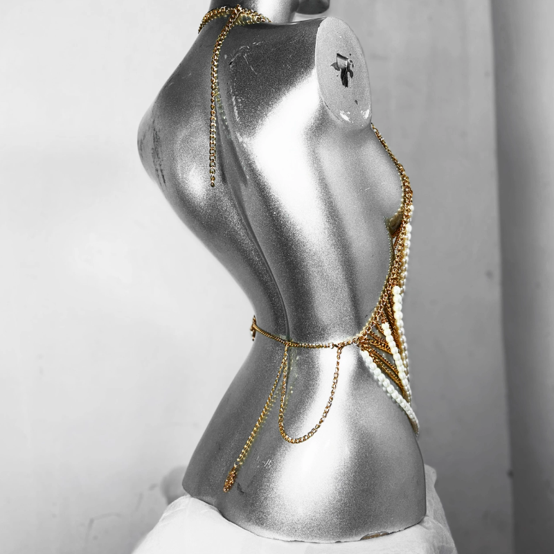 Metal chain beaded halter sun applique top | Festival Outfits Women