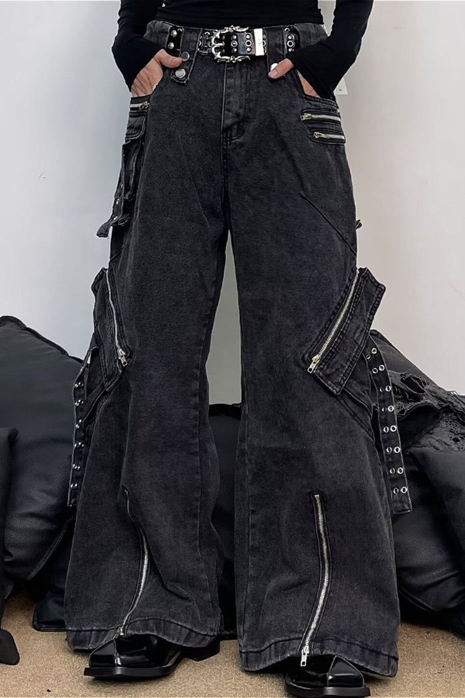 Street Multi-Pocket Loose Women's Denim Pants