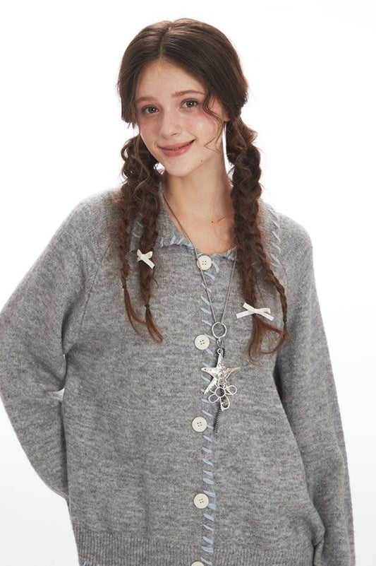 Vintage Collared Open Front Knit Top