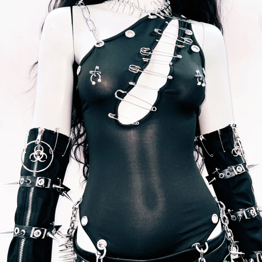 Irregular hollow out metal chain backless bodysuit | Festival Outfits Women