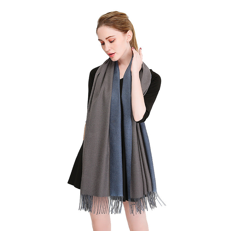Solid Color Double-sided Imitation Cashmere Dual-use Autumn Winter Warm Fringe Scarf