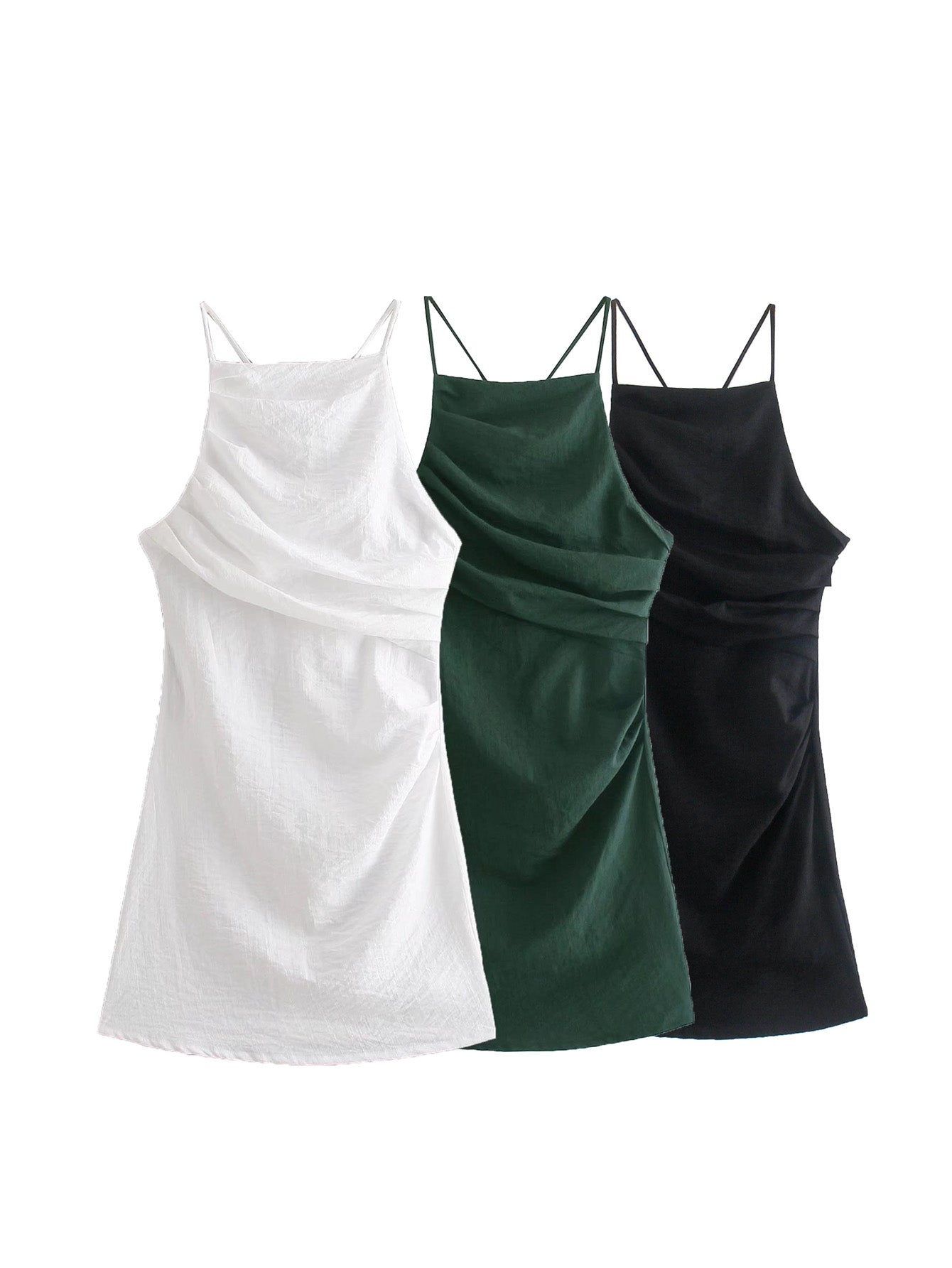 Autumn Women Clothing Cotton Linen Sleeveless Pleated Dress
