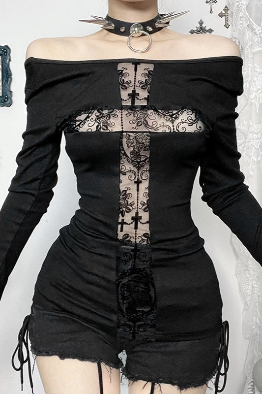 Contrast Stitch Cross Long Sleeve T-Shirt