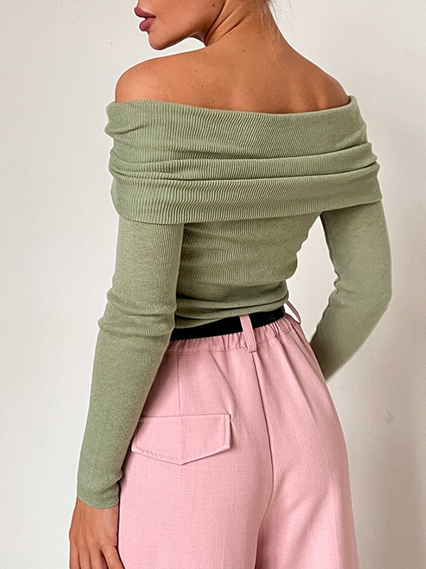 Solid Off Shoulder Slim Sweater