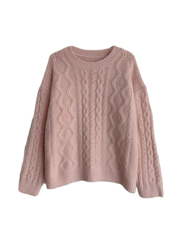 Solid Cable Knit Pullover Sweater