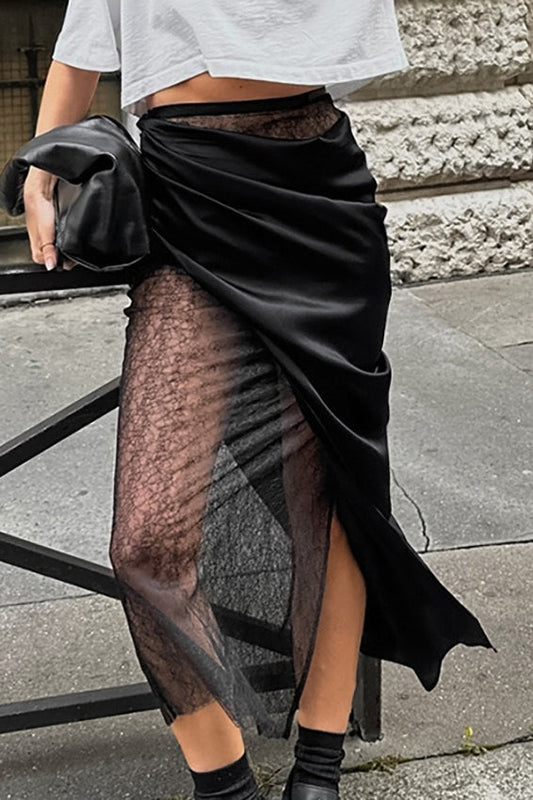 Sheer Floral High-Slit Skirt