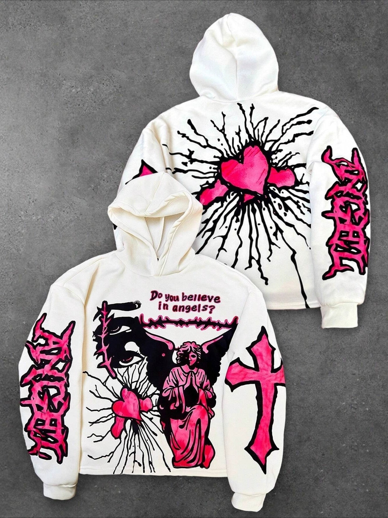 Pink Heart Angel Gothic Short Double-sided Hoodie