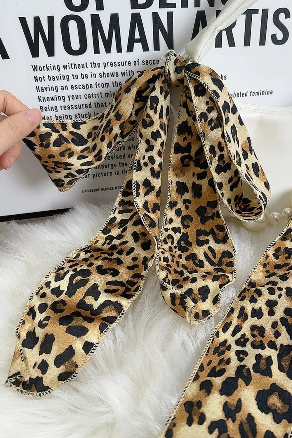 Retro Leopard Print Silk Ribbon Hair Neck Bag Scarf