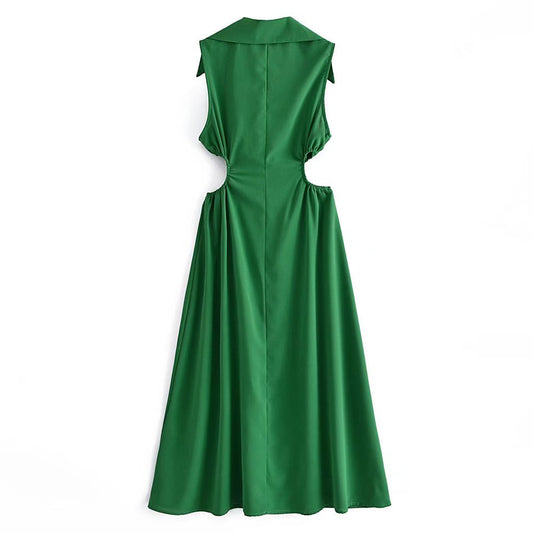 Spring Casual Women Collared Sleeveless Waist Digging Dress