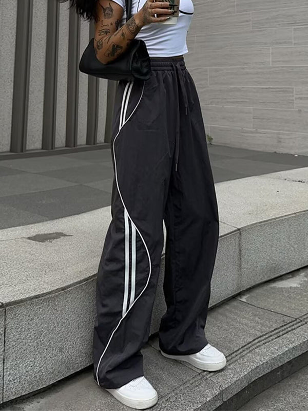 Side Stripes Contrast Color Wide Leg Pants