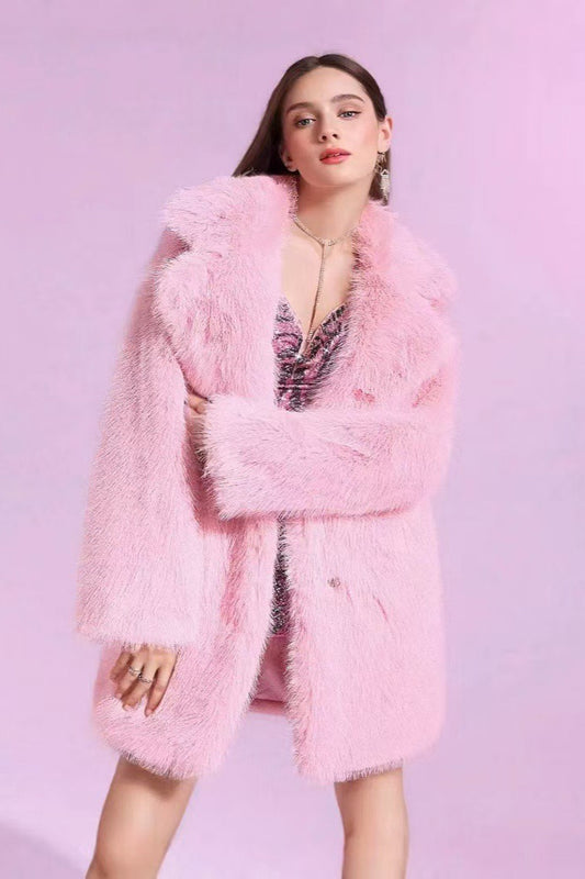 Solid Color Plush Trench Overcoat
