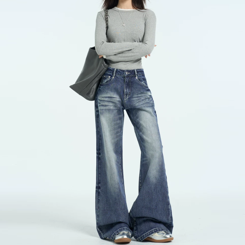 Button Gradient zip-up low rise jeans | Baggy Low Rise Jeans | Festival Outfits Women