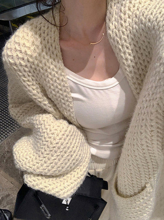 Vintage Solid Color Oversized Knit Cardigan